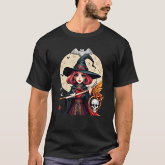 T-shirt Art d'Halloween sorcière mystique avec crâne et lu