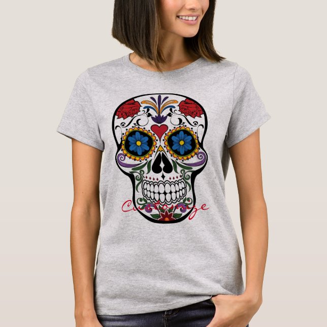 T-shirt Art du crâne humain décoré Thunder_Cove (Devant)