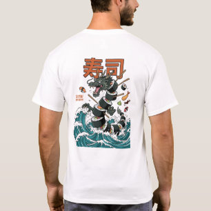 T-shirt Art du dragon japonais et vague de sushi