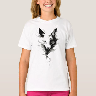 T-shirt Art du loup blanc élégant à l'encre noire