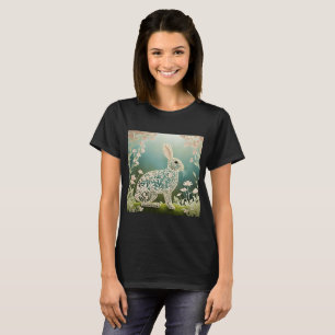 T-shirt Art du printemps du lapin à fleurs blanches