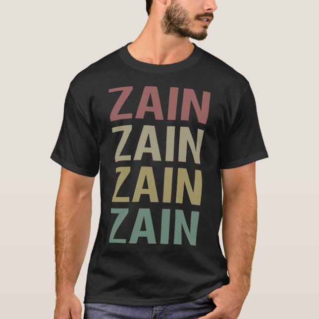 T-shirt Art du texte coloré - Nom Zain (Devant)