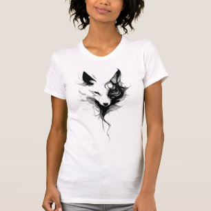 T-shirt Art élégant du loup blanc à l'encre noire