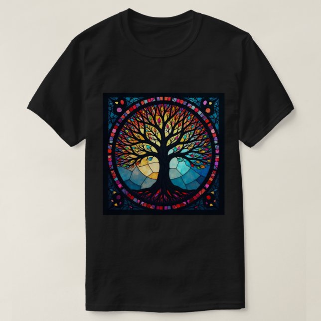 T-shirt Art en verre tendu, Arbre de vie Verre tendu (Design devant)