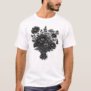 T-shirt Art floral botanique linogravure de fleurs sauvage