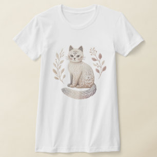 T-shirt Art floral minimaliste Boho Chat Chic