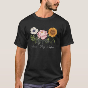 T-shirt Art floral réaliste Anémone, Pivoine et Tournesol