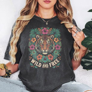 T-shirt Art floral tropical tigre sauvage et libre