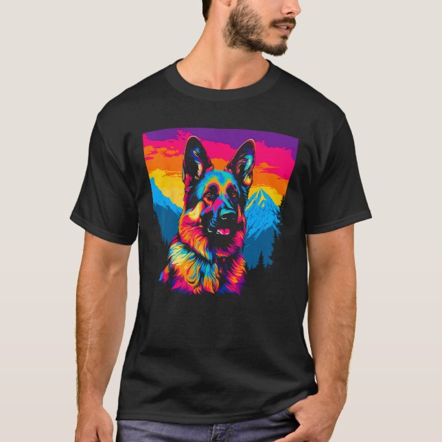 T-shirt Art German Shepherd Dog Mountain (Devant)