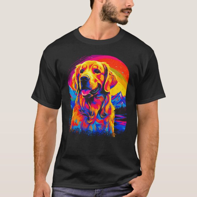 T-shirt Art Golden Retriever Dog Sunset (Devant)