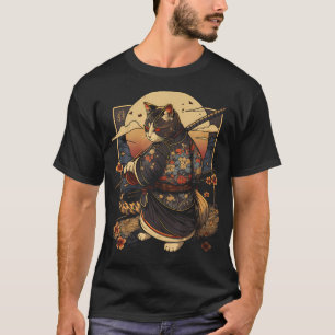 T-shirt Art japonais Chat Ninja Ukiyo-e Anime Style Samura