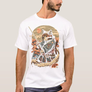 T-shirt Art japonais Chat Ninja Ukiyo-E Style Anime Samura