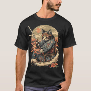 T-shirt Art japonais Chat Ninja Ukiyo-E Style Anime Samura