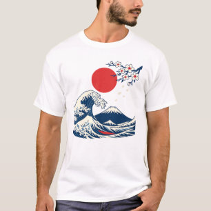 T-shirt Art japonais minimaliste Mont Fuji Soleil Rouge