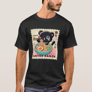 T-shirt Art Japonais Pop Timbres Nouilles Panthère Ramen