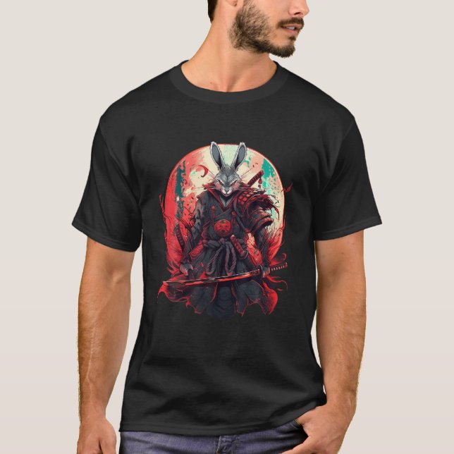 T-shirt Art japonais Rabbit Ninja Ukiyo e Anime Style Samu (Devant)