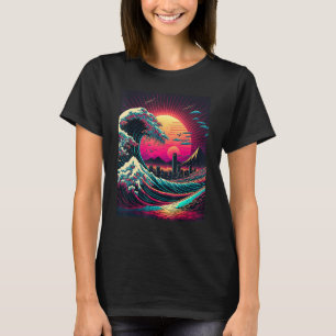 T-shirt Art japonais style Ukiyo-e Retrowave grande vague 