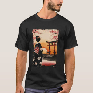 T-shirt Art Japonais Thématique Sumi Ink Geisha