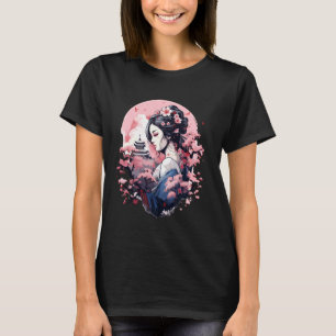 T-shirt Art japonais Ukiyo-e Anime Geisha Fleur de cerisie