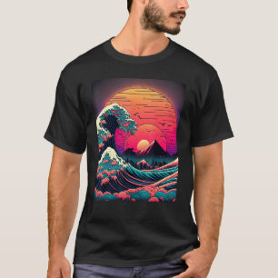 T-shirt Art Japonais Ukiyo-e Style Rétrowave Grande vague 