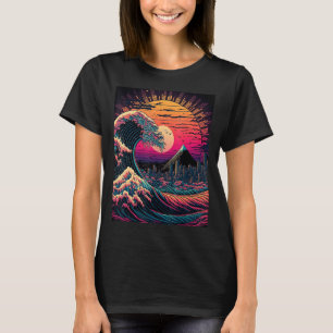 T-shirt Art Japonais Ukiyo-e Style Rétrowave Grande vague 