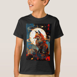 T-shirt Art japonais vintage renard dans le paysage de nui