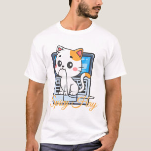 T-shirt Art Kawaii de Chat Drôle Mordant le Cordel Épicé d