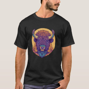 T-shirt Art mandala tête de buffle coloré