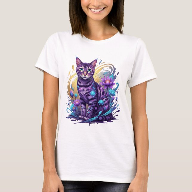 T-shirt Art mystique du chat de Néon Lotus (Devant)