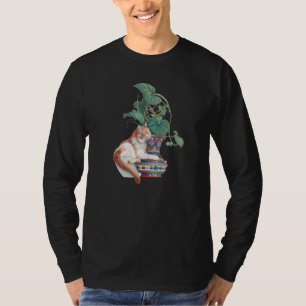 T-shirt Art Nouveau Chat assis à côté du Plante pointillé