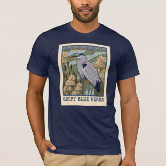 T-shirt Art Nouveau Grand Héron Bleu