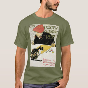 T-shirt Art Nouveau vintage, artiste peignant avec son cha