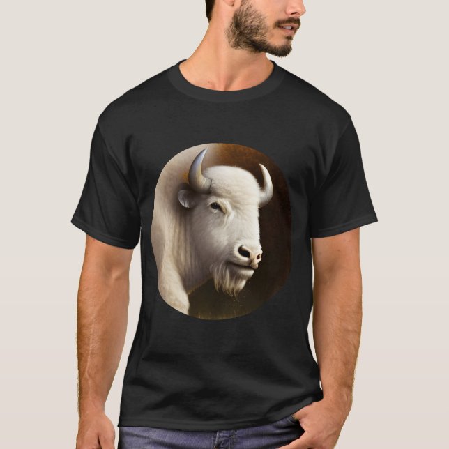 T-shirt Art numérique de buffle blanc mystique (Devant)
