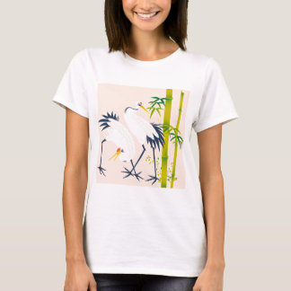 T-shirt art of beautiful cranes in the bamboo thicket
