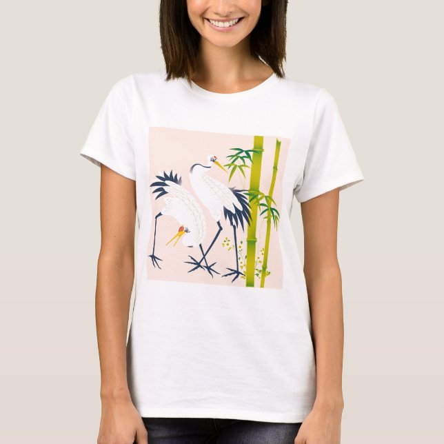 T-shirt art of beautiful cranes in the bamboo thicket (Devant)