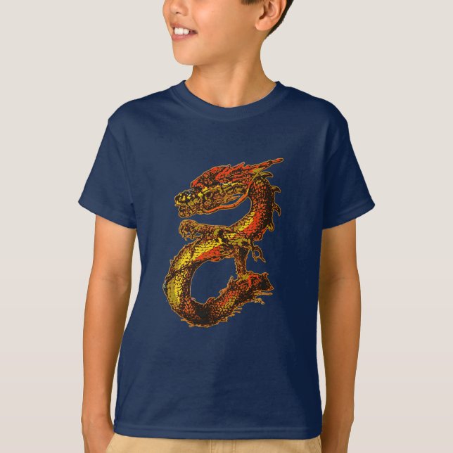 T-shirt Art orange et noir de dragon (Devant)