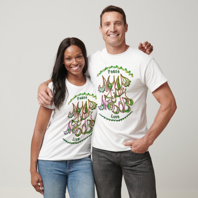 T-shirt Art populaire Peace & Love Wish en russe (Unisexe)