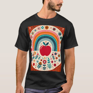 T-shirt Art populaire scandinave Famille de la pomme rouge