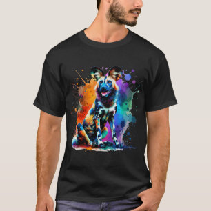 T-shirt Art Splash Coloré Lycaon Afrique Chien Peint