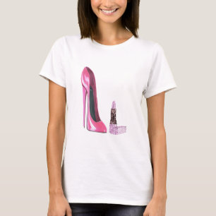 T-shirt Art stylet rose de chaussure et de rouge à lèvres