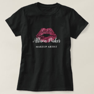 T-shirt ARTISTE MAQUILLEUSE Logo Rouge Pailleté Baiser Nom