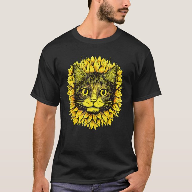 T-shirt Artistic  Cat Face in the middle of Sunflower Stan (Devant)
