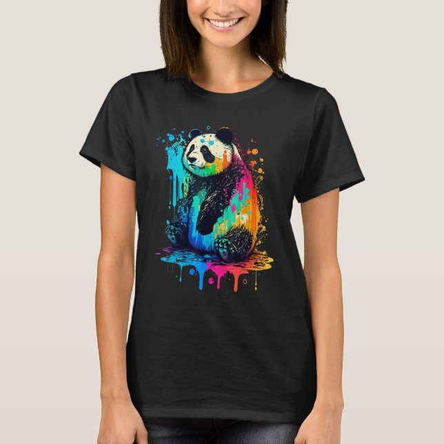 T-shirt Artistic Colorful Pop painted Panda (Devant)