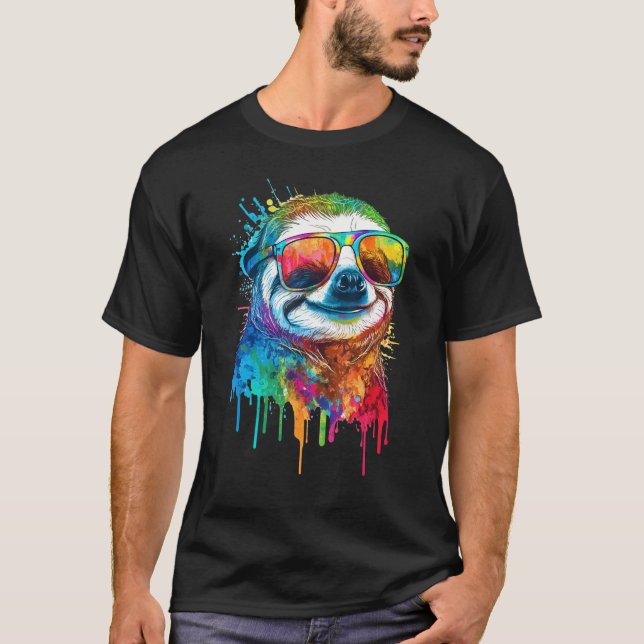 T-shirt Artistic Colorful Pop painted Sloth (Devant)