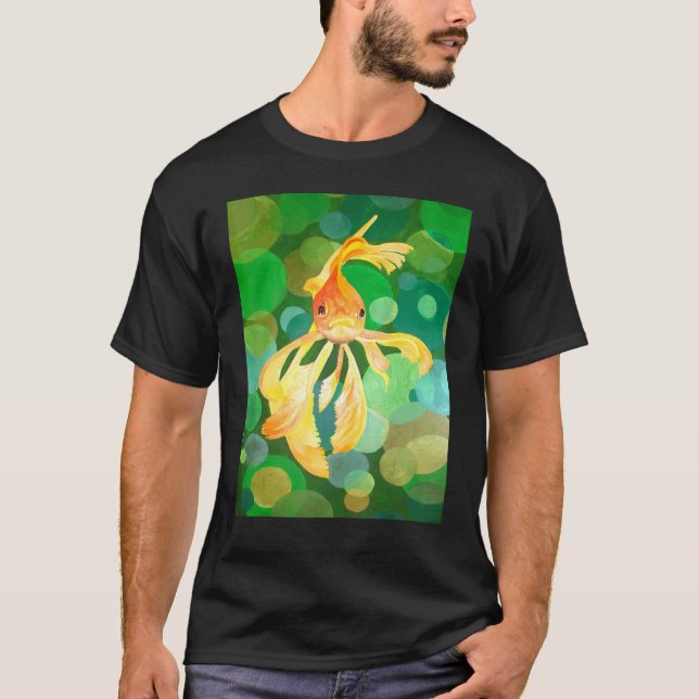 T-shirt Artistic Fancy Goldfish With Green Background Vect (Devant)
