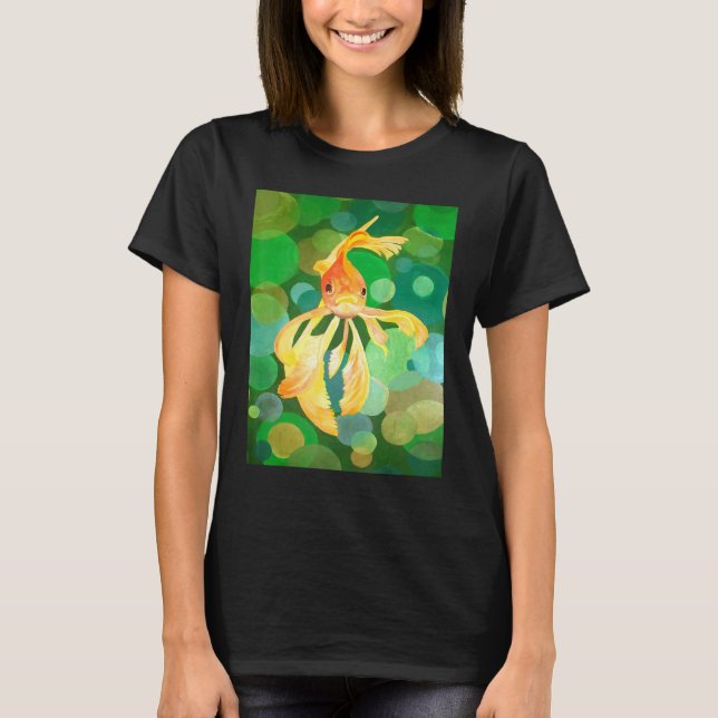 T-shirt Artistic Fancy Goldfish With Green Background Vect (Devant)
