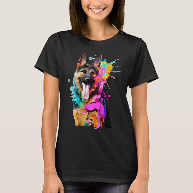 T-shirt Artistic German Shepherd with Paint Splashes (Devant)