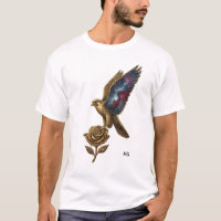 T-shirt artistique avec oiseau doré élégant et ros