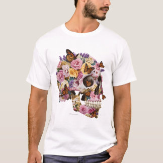 T-Shirt Artistique Crâne Floral et Papillons Monar