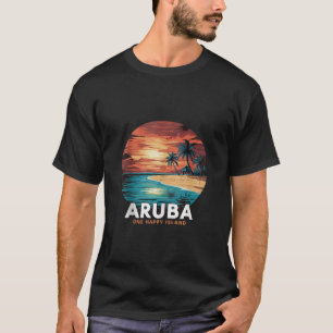 T-shirt Aruba One Happy Island belle plage de coucher de s